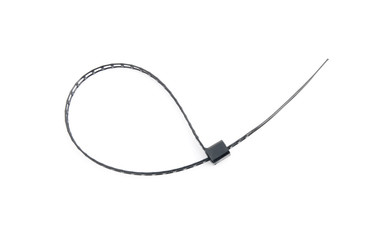 loop shape black plastic cable tie on white