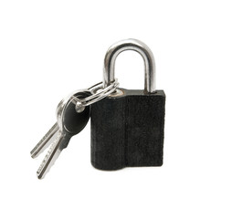 front view pad lock and keys with clipping path