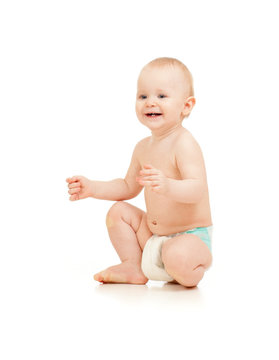 baby in diaper on white background