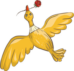 Золотая птица с розой в клюве