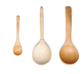Set from wooden kitchen devices isolated on the white