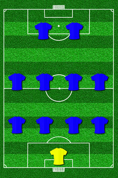 Soccer field layout with formation 4-4-2