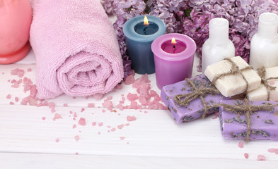 beautiful spa setting on white wooden background