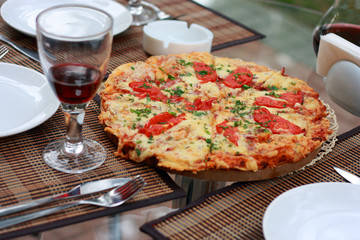 Pizza with wine.