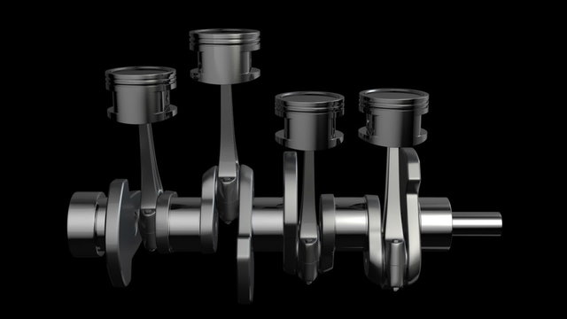 Engine pistons on a crankshaft, isolated,with clipping path