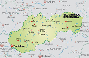 Map of Slovakia neighboring countries and main cities