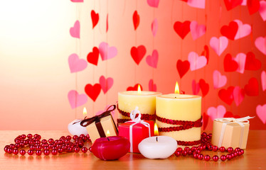 Obraz na płótnie Canvas Beautiful candles with romantic decor