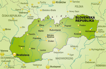 Map of Slovakia with neighboring countries in green