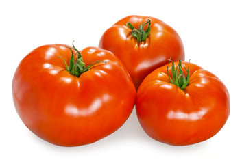 red tomato vegetable with cut isolated on white background