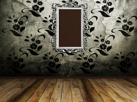 Big old mirror on the vintage wall