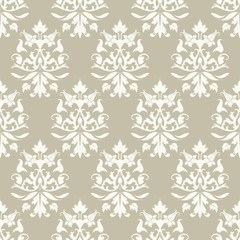 Seamless Flowers/Leafs Damask Pattern Beige