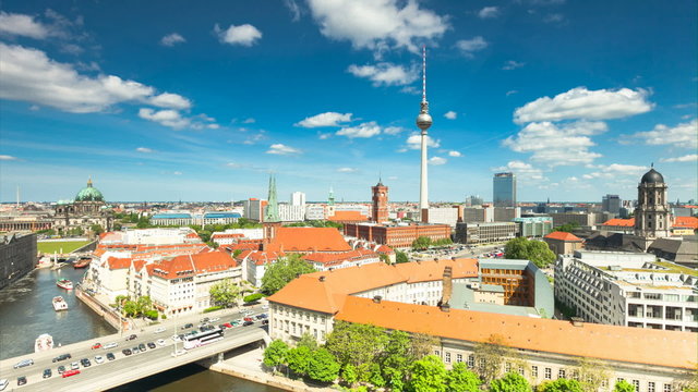 Berlin Skyline City Timelapse with cloud Dynamic in HD 1080p