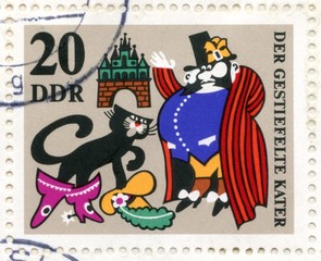 Canceled german stamp "Puss in Boots"