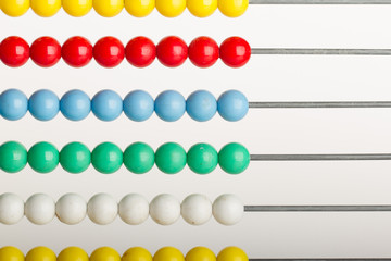 Close-up of an abacus on a white background