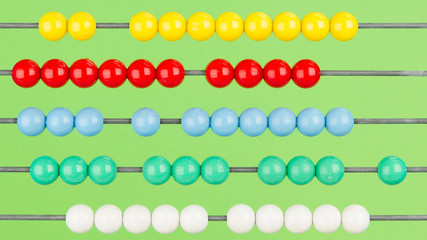 Close-up of an abacus on a green background