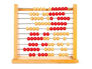 Close-up of an old abacus on a white background