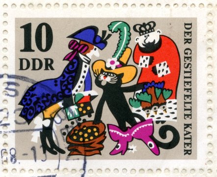 Canceled german stamp "Puss in Boots"