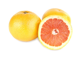 Fresh juicy grapefruits, isolated on white background