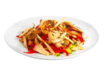 salad appetizer sliced ham meat mushrooms tomatoes and cucumbers