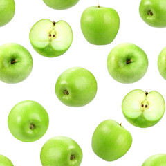 Seamless pattern with green fresh apples.