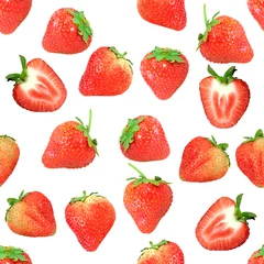 Papier Peint photo Tranches de fruits Modèle sans couture avec fraises rouges