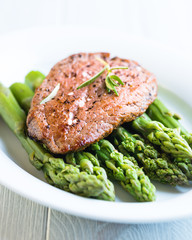 Beef Steak on Green Asparagus