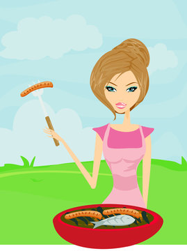 Woman cooking on a grill