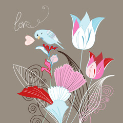 tulips and bird