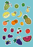 Set of fruits and berrys stickers