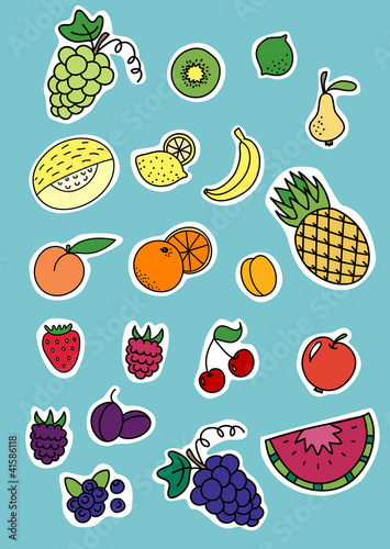 Set of fruits and berrys stickers