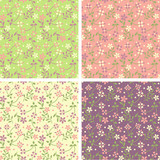 Set of seamless pattern with spring cute flowers