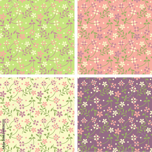 Set of seamless pattern with spring cute flowers