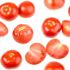 Crédence de cuisine en verre imprimé Tranches de fruits Modèle sans couture avec des tomates fraîches rouges