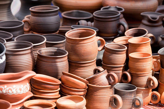 Terracotta ceramics mugs souvenirs street handicraft market