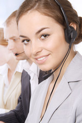 Group portrait of successful customer service representatives