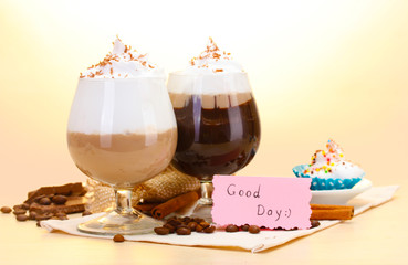 glasses of coffee cocktail on wooden table