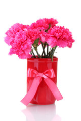 Bouquet of carnations in a vase isolated on white