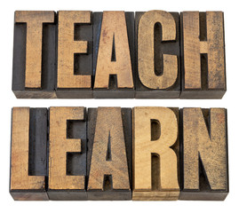 teach. learn - words in wood type