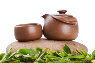 Chinese tea ceremony at bamboo with white background