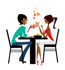 couple raising glasses at dinner table