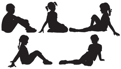 Silhouettes of sitting girls