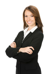 Happy smiling business woman, over white