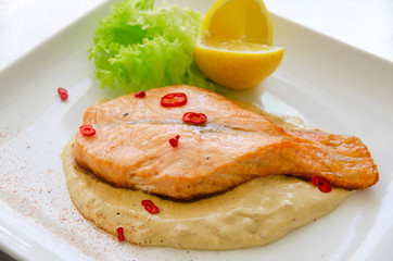 Grilled salmon steak
