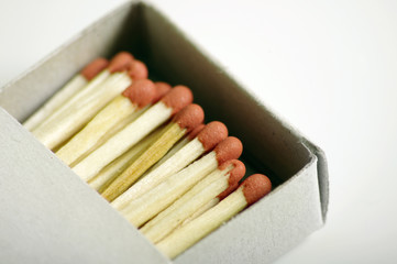 Closeup of matchsticks in box