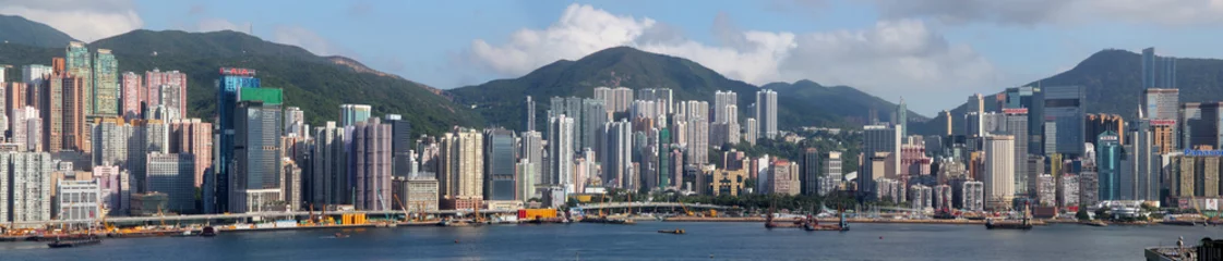 Foto op Canvas Panoramisch uitzicht op Hong Kong Victoria Harbour © sharpidea98