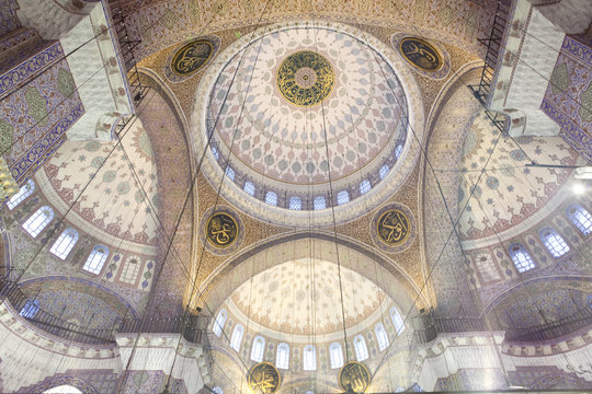 Decorated ceiling of Yeni Cami (New Mosque) in Istanbul, Turkey