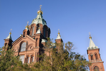 Top of Uspensky Cathedral, evening view in Helsinki, Finland