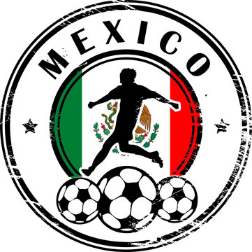 Stamp with football and name Mexico, vector illustration