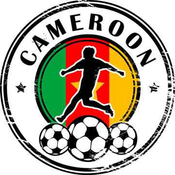 Stamp with football and name Cameroon, vector illustration