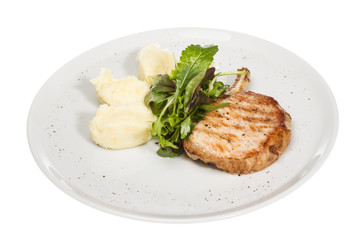 Grilled pork with salad and potato